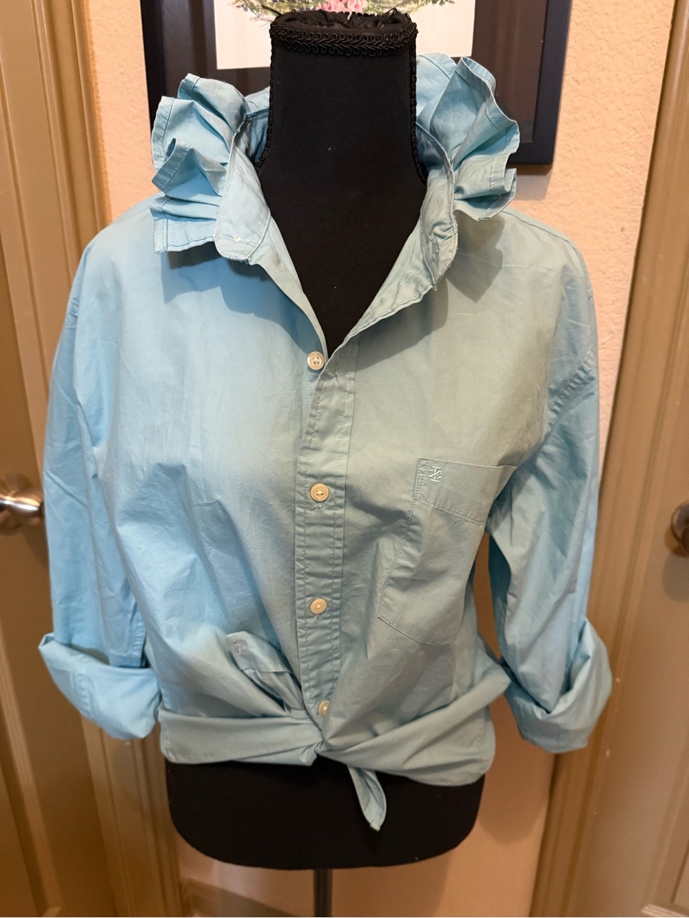 Izod Light Blue Ruffled Collar Button-Down Shirt